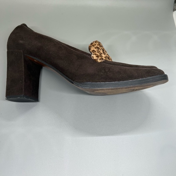 Anne Klein II Suede Brown Animal Print Leopard Loafers Shoes Size 7, Heels 3” - Picture 2 of 10